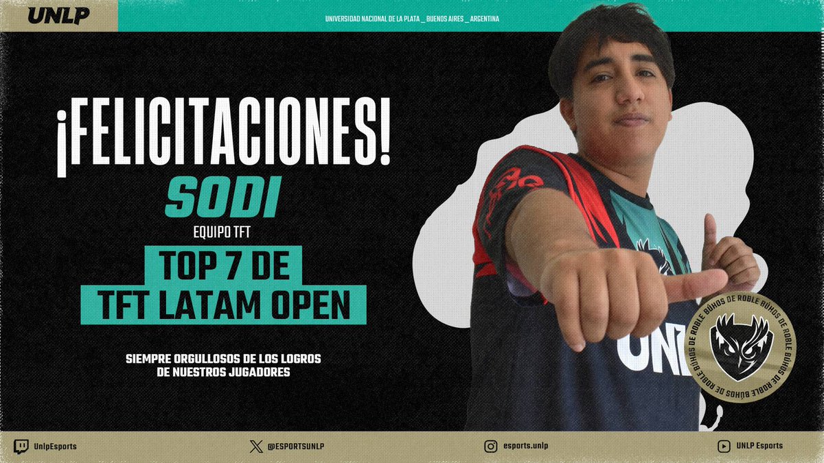 ¡Otra vez en lo más alto del TFT! Tremendo TOP 7 de <a href="/sodinacho/">sod</a> en el LATAM OPEN #1. Los chicos del #TFT siempre dejando a la UNLP bien arriba 🦉✨ ¡Felicitaciones!