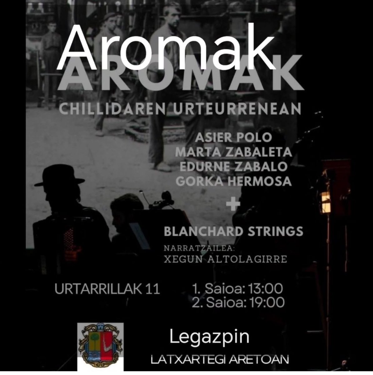 Maila goreneko musikariak Chillidak Legazpin sortutako artelanen arimei soinu banda jarriko diote. Ederra izango da.