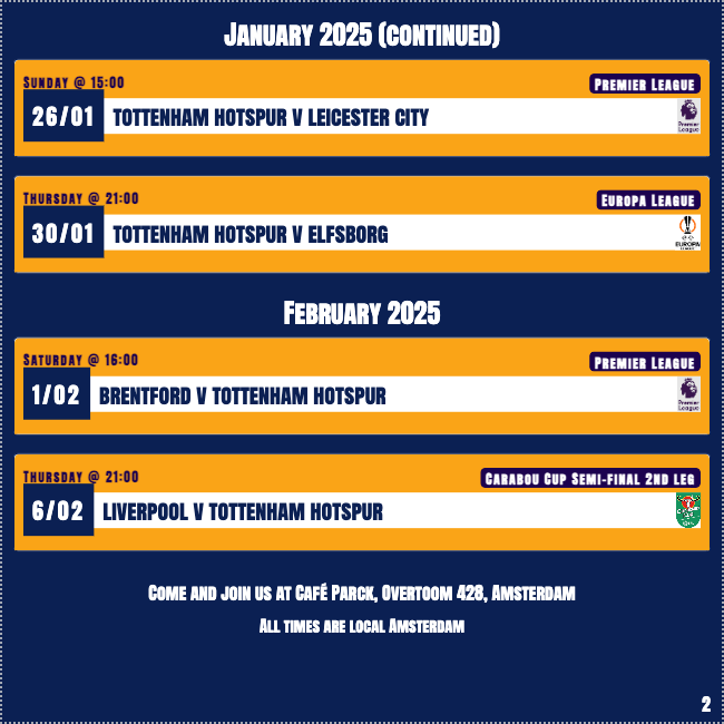 AmsterdamSpurs's tweet photo. Here we go again! Our first semi-final in 3 years, a two-legged clash with Liverpool. The previous Carabao Cup match at Parck (Overtoom 428) was 🔥 with a great turnout and top atmosphere. Ready for another wild ride? Durf te doen dan! #COYS https://t.co/DiC8IvkEMU