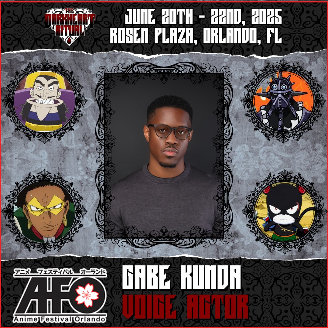 Excited to announce Gabe Kunda for AFO 2025! Grammy-nominated and known for roles like Newcastle in Apex, King in One Piece, Rock Lock in MHA, and more! Catch him this season as The Professor (SLF) &amp; Panther Lily (Fairy Tail: 100 Years Quest).

Stay tuned for more announcements!