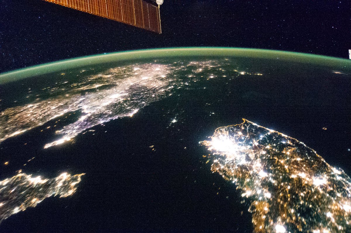 North Korea (the dark area) and South Korea at night