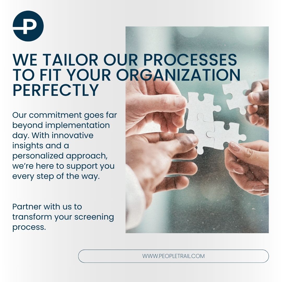 Peopletrail's tweet image. At Peopletrail, we don’t just meet employment screening needs—we redefine them. From unique, out-of-the-box challenges to clear, effective solutions, we tailor our processes to fit your organization perfectly. 

Partner with us to transform your #screeningprocess.