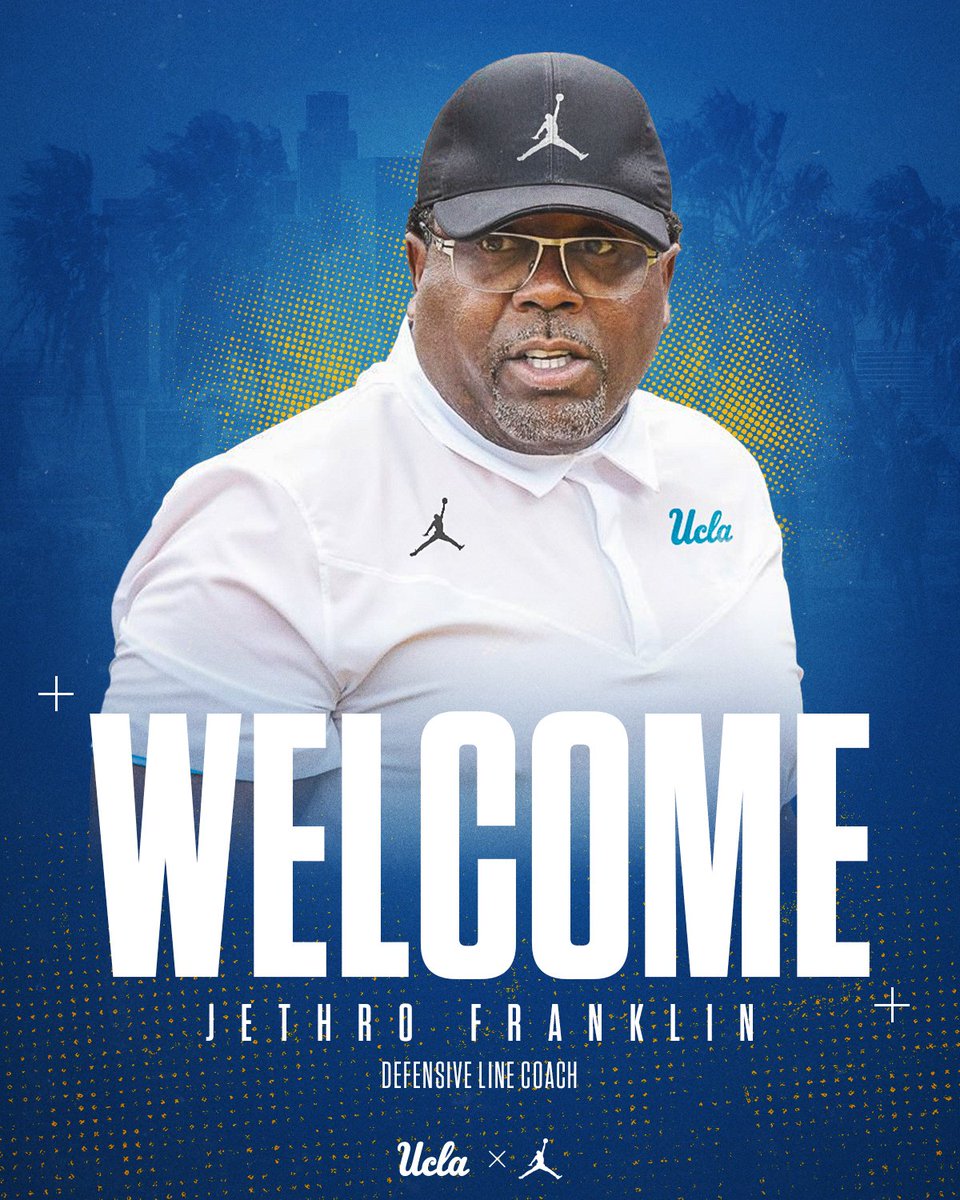 UCLA Football (@uclafootball) on Twitter photo Jethro Franklin named Defensive Line Coach
📝: ucla.in/4achRg2
#GoBruins | <a href="/CoachJFrank/">Jethro Franklin</a> Jethro Franklin named Defensive Line Coach
📝: ucla.in/4achRg2
#GoBruins | <a href="/CoachJFrank/">Jethro Franklin</a>