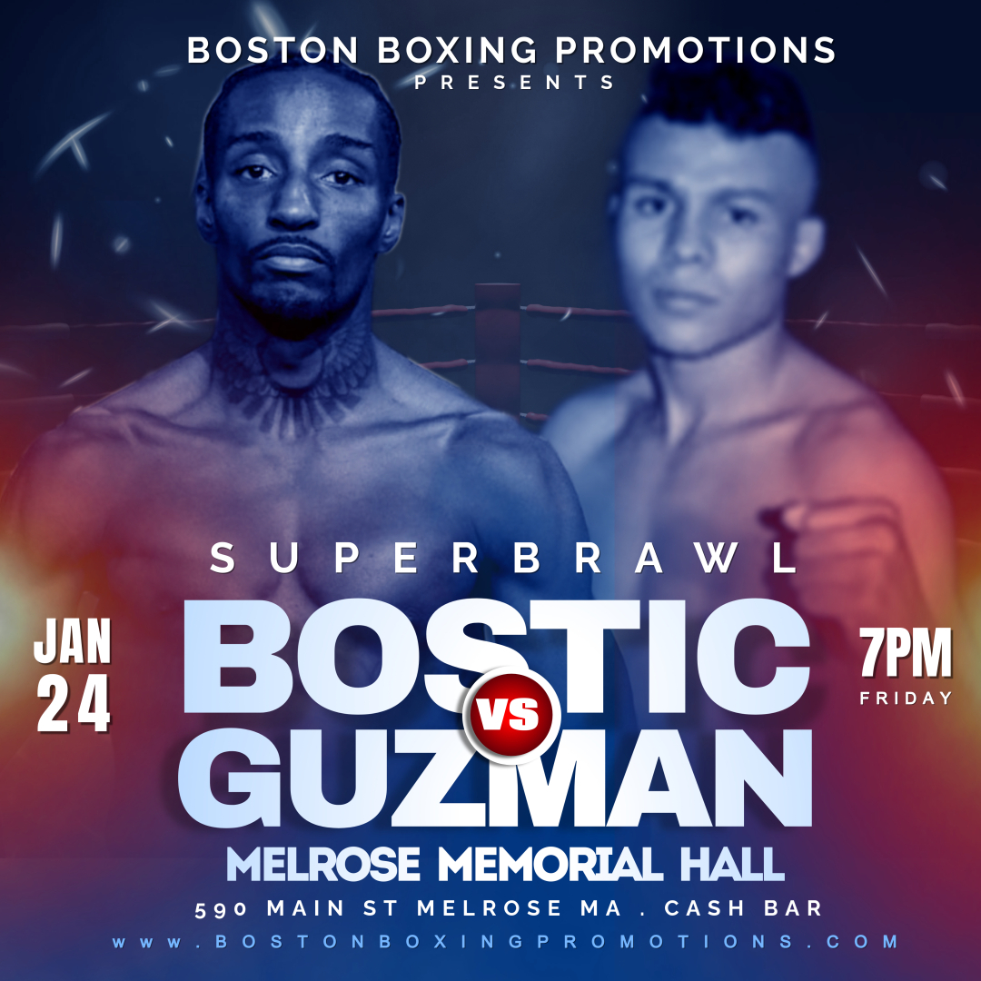 BostonProBoxing's tweet image. New York's Terell Bostic (14-2, 2 KO's) vs. Manuel Guzman - 8 Rounds Super Lightweights - Fri Jan 24th in Melrose, MA. Tickets at BostonBoxingPromotions.com @NYFights @BoxrecGrey @TimBoxeo @Woodsy1069 @BoxingInsider @MVcreature @rosieperezbklyn