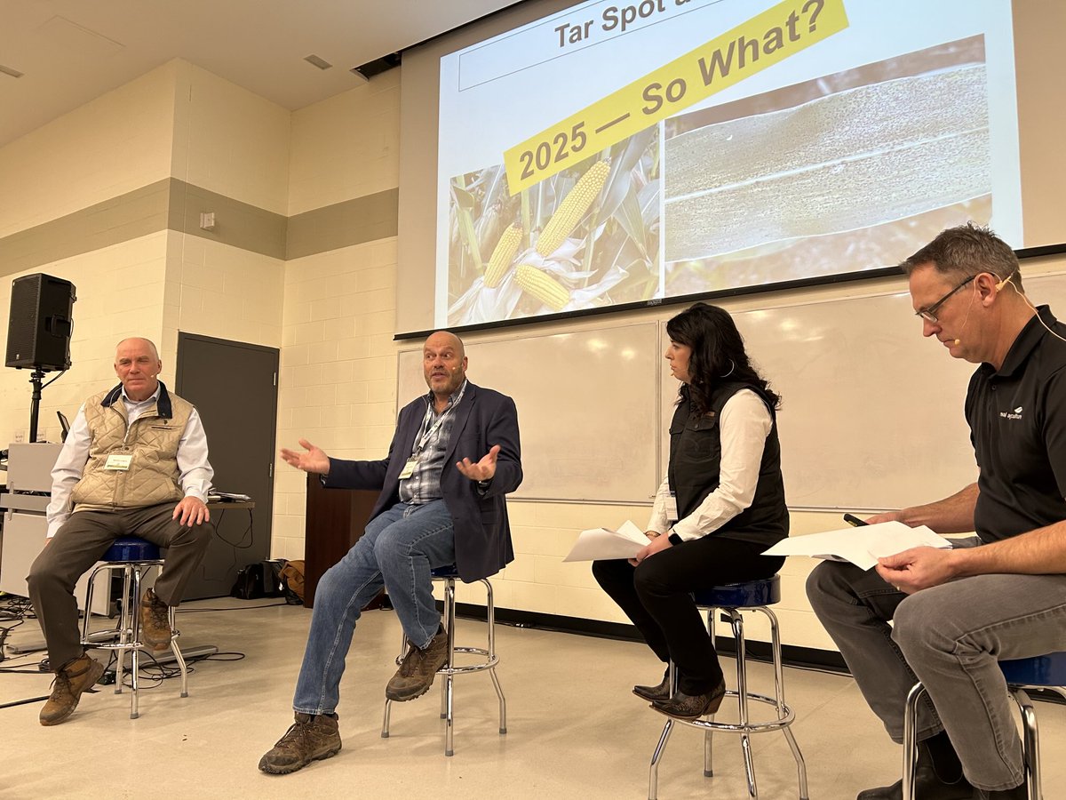 Bringing research to reality. ⁦<a href="/mooremawfarms/">Julie Maw</a>⁩ <a href="/cropdoc2/">Dave Hooker</a>  ⁦<a href="/AgBern/">Bernard Tobin</a>⁩ and Greg Stewart. #SWAC25