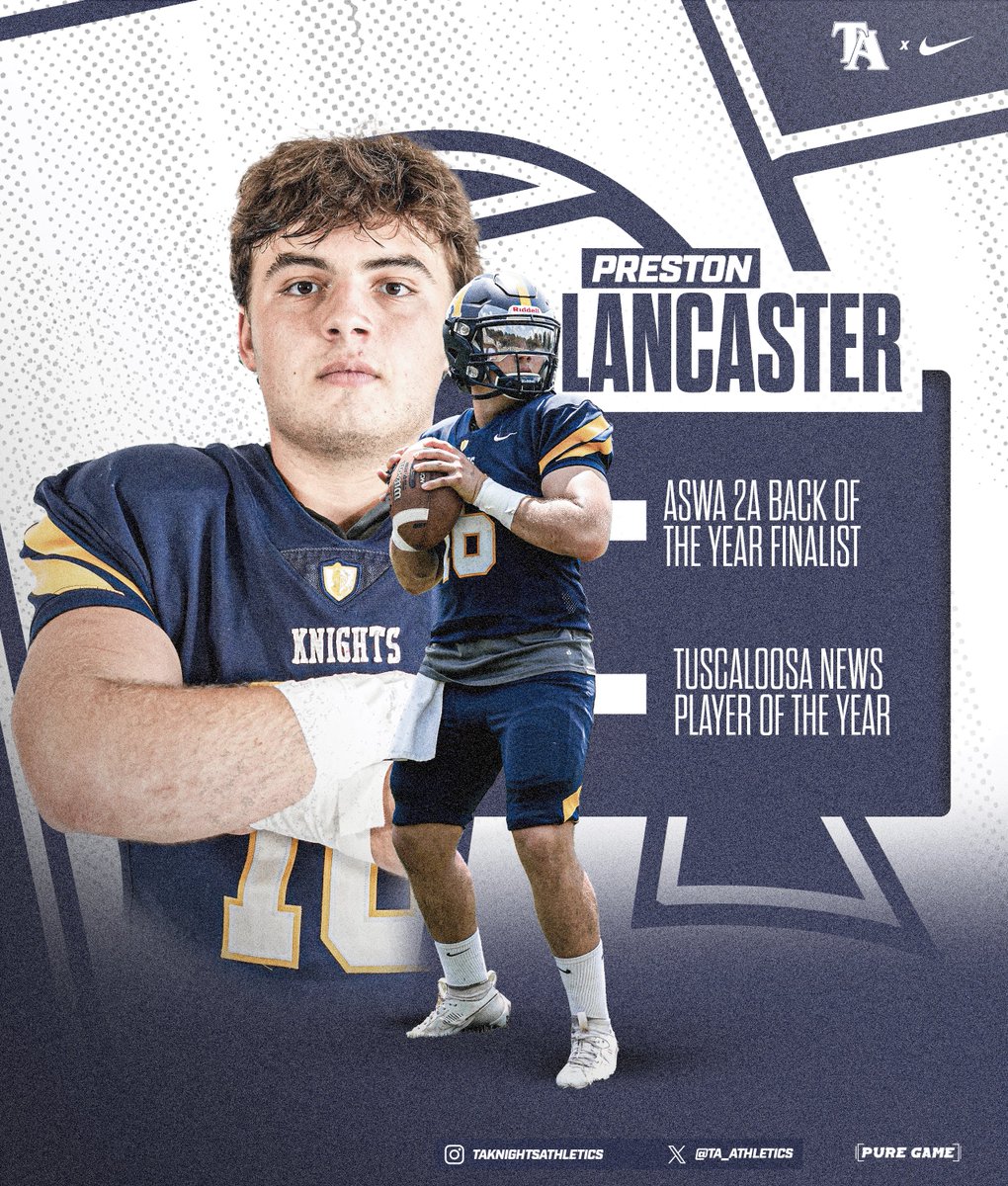Tuscaloosa Academy Athletics (@ta_athletics) on Twitter photo 🏈 𝙋𝙇𝘼𝙔𝙀𝙍 𝙊𝙁 𝙏𝙃𝙀 𝙔𝙀𝘼𝙍 ⚔️
Congratulations to Preston Lancaster!
2024 Tuscaloosa News Player of the Year.
#TuscaloosaAcademy | #GoKnights
<a href="/prestonlancas13/">preston lancaster</a> <a href="/tuscaloosanews/">The Tuscaloosa News</a> <a href="/annaesnyder2/">Anna Snyder</a> 🏈 𝙋𝙇𝘼𝙔𝙀𝙍 𝙊𝙁 𝙏𝙃𝙀 𝙔𝙀𝘼𝙍 ⚔️
Congratulations to Preston Lancaster!
2024 Tuscaloosa News Player of the Year.
#TuscaloosaAcademy | #GoKnights
<a href="/prestonlancas13/">preston lancaster</a> <a href="/tuscaloosanews/">The Tuscaloosa News</a> <a href="/annaesnyder2/">Anna Snyder</a>