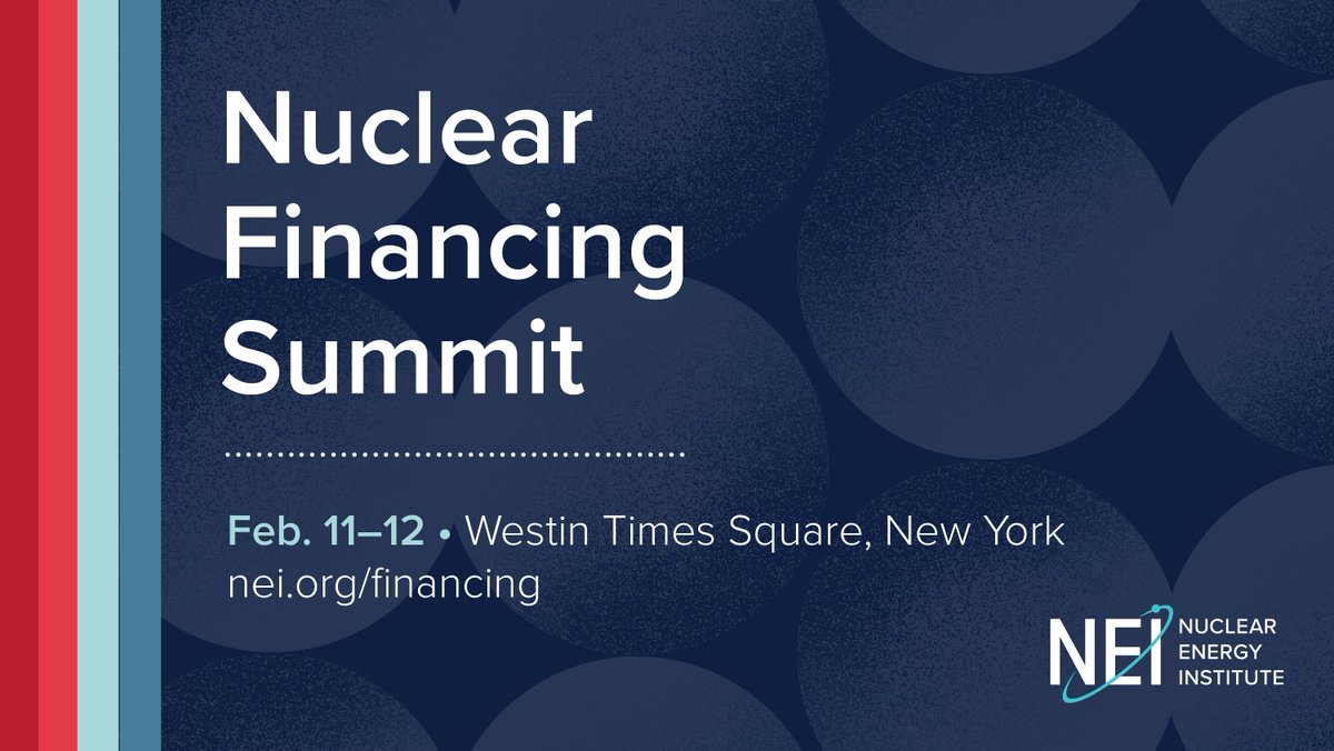 NEI's tweet photo. WE'RE ☝️ MONTH AWAY!
NEI's annual #NuclearFinancingSummit is back in the New York groove this February...
Secure your spot TODAY for this must-attend NYC event—we're lookin' at you, financial community, customers, industry partners, etc. etc. 🤑 👇
https://t.co/ON0s6cdVcZ https://t.co/kDzZDiCcKR