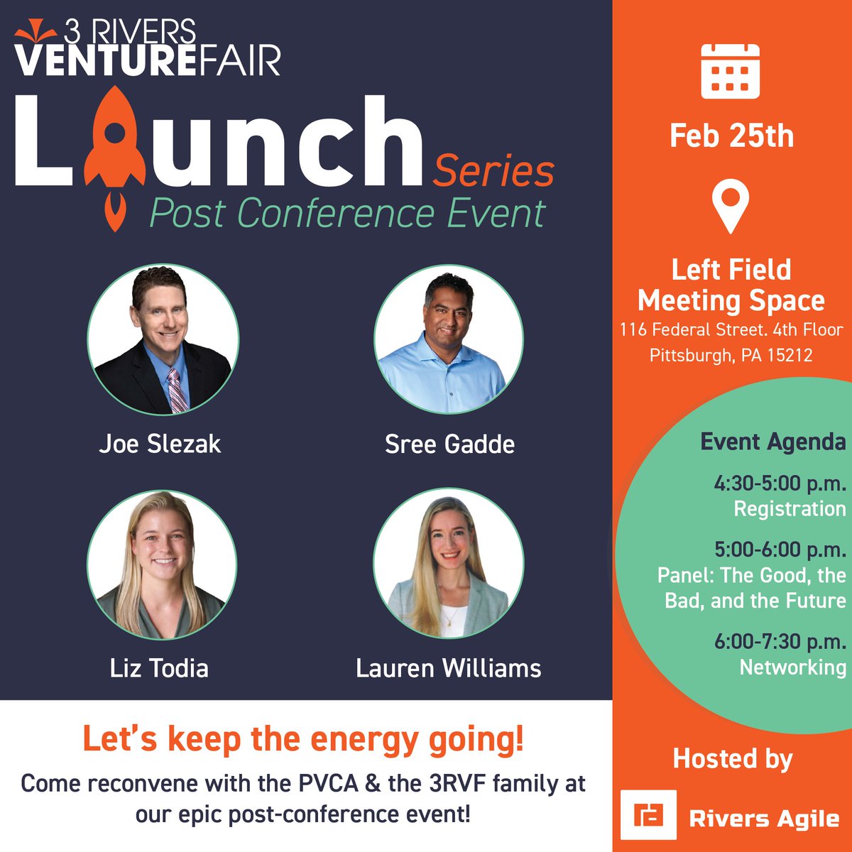 3 Rivers Venture Fair (@3rvf) on Twitter photo Save the date for the Post 3RVF Launch Series. We are hosting it February 25 at the Left Field Meeting Space hosted by <a href="/RiversAgile/">Rivers Agile</a>. Reserve your spot now: thepvca.org/events?id=64 Save the date for the Post 3RVF Launch Series. We are hosting it February 25 at the Left Field Meeting Space hosted by <a href="/RiversAgile/">Rivers Agile</a>. Reserve your spot now: thepvca.org/events?id=64