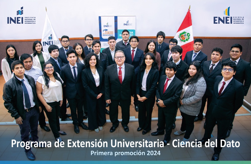 El Jefe del #INEI Gaspar Morán Flores participó en la ceremonia de graduación de la Primera Promoción del Programa de Extensión Universitaria #CienciaDelDato2024, desarrollado por la Escuela Nacional de Estadística e Informática (ENEI).
