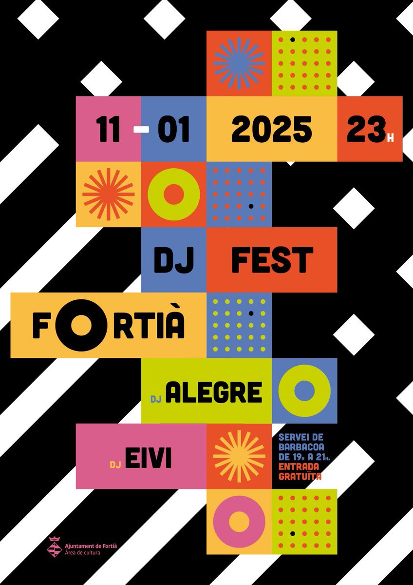 🪩 II FORTIÀ DJ FEST 🪩

🗓Dissabte 11 de gener 2025
🕘 a partir 23h
📍Centre Agrícola Social 
🆓 Entrada Gratuïta

Amb les Dj's:
✅Dj Eivi  (instagram.com/dj_eivi/)
✅Dj Alegre  (instagram.com/alegremusik/)

🎉Transformarem el Centru en una discoteca