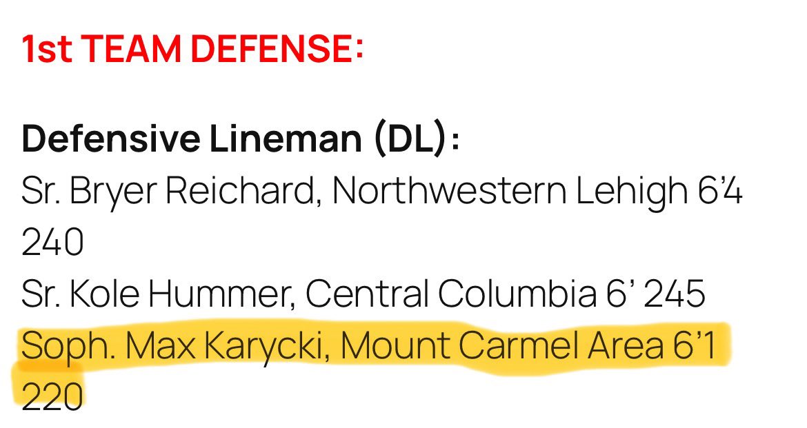Max Karycki (@maxkarycki12) on Twitter photo Extremely thankful to be named first team DL on the <a href="/EPAFootball/">EasternPAFootball</a> 3 A Team! <a href="/GOBIGRED19/">MT. CARMEL AREA RED TORNADOES FOOTBALL</a> <a href="/StarIncPT/">Star Inc.</a> <a href="/JK_SpeedKillz/">Speed Killz Performance Training/Coach Kleha</a> Extremely thankful to be named first team DL on the <a href="/EPAFootball/">EasternPAFootball</a> 3 A Team! <a href="/GOBIGRED19/">MT. CARMEL AREA RED TORNADOES FOOTBALL</a> <a href="/StarIncPT/">Star Inc.</a> <a href="/JK_SpeedKillz/">Speed Killz Performance Training/Coach Kleha</a>