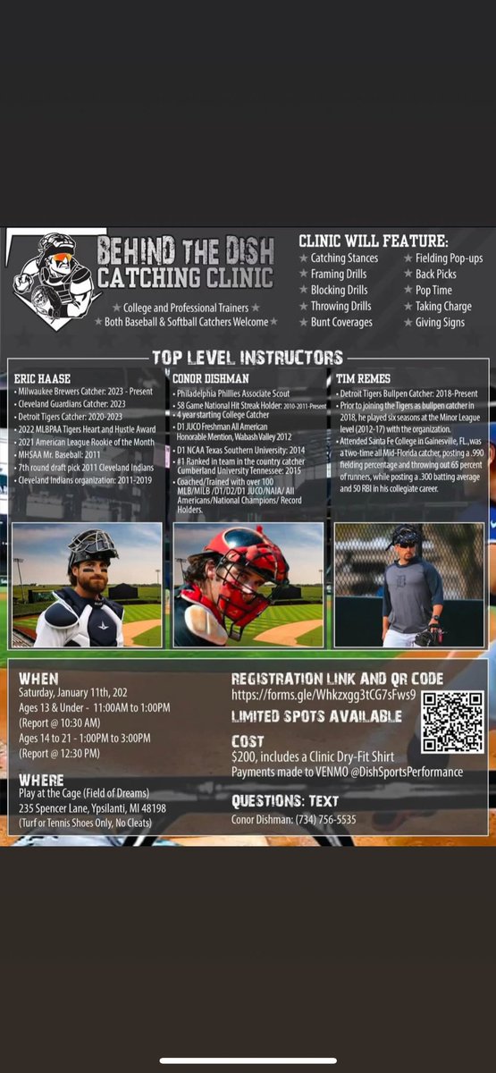 Eric Haase (@ehaase3) on Twitter photo There’s still a couple spots left for the Behind the Dish catchers clinic this Saturday, January 11th. <a href="/playatthecage/">Play at the Cage (Home of the Motor City Hit Dogs)</a>
Sign up today! There’s still a couple spots left for the Behind the Dish catchers clinic this Saturday, January 11th. <a href="/playatthecage/">Play at the Cage (Home of the Motor City Hit Dogs)</a>
Sign up today!