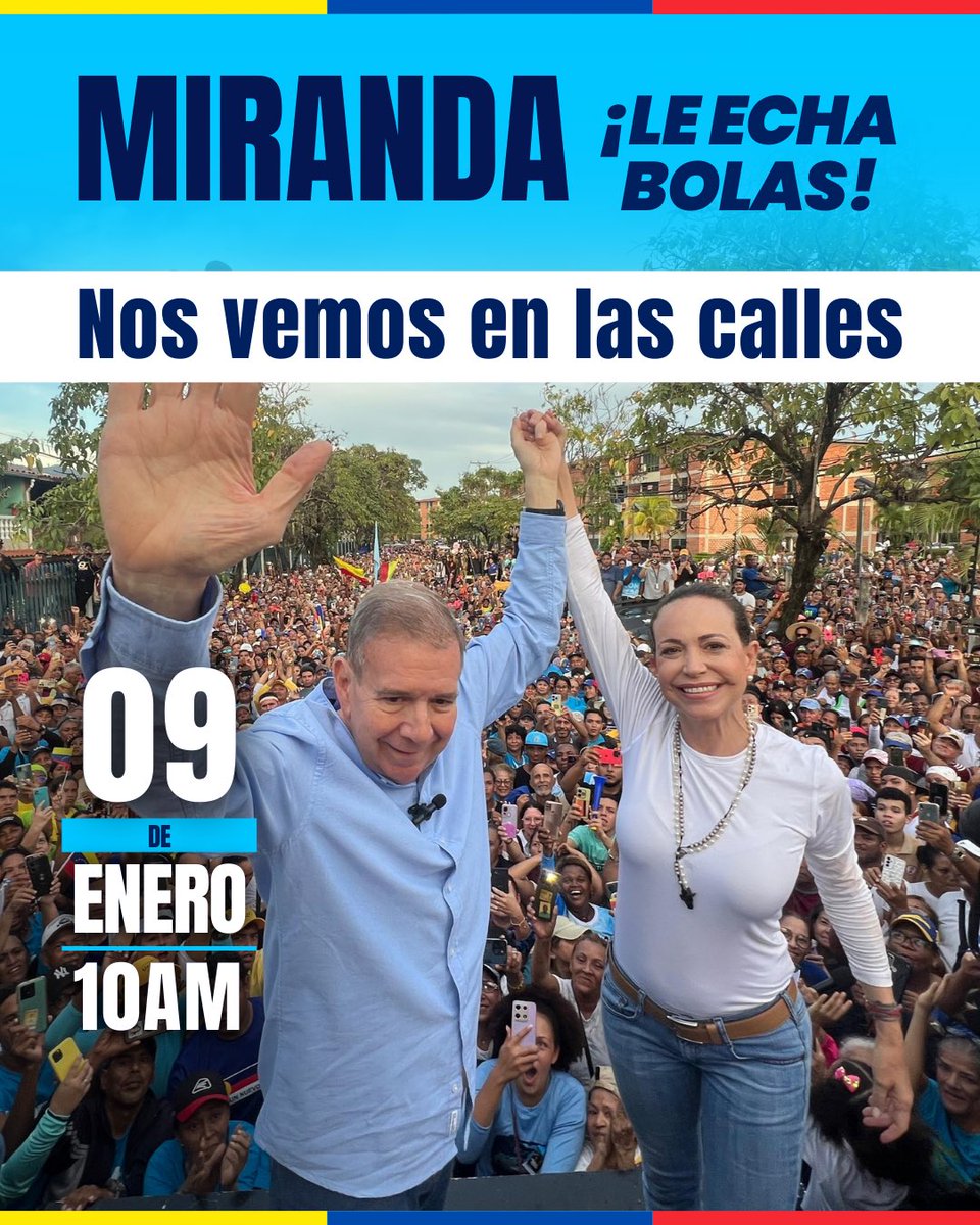 VenteMiranda's tweet photo. Nos vemos este #9ENE en las calles de Miranda y de toda Venezuela 🇻🇪🙌🏻

#CaminoALaLibertad #HastaElFinal https://t.co/tS6oZhcPuM