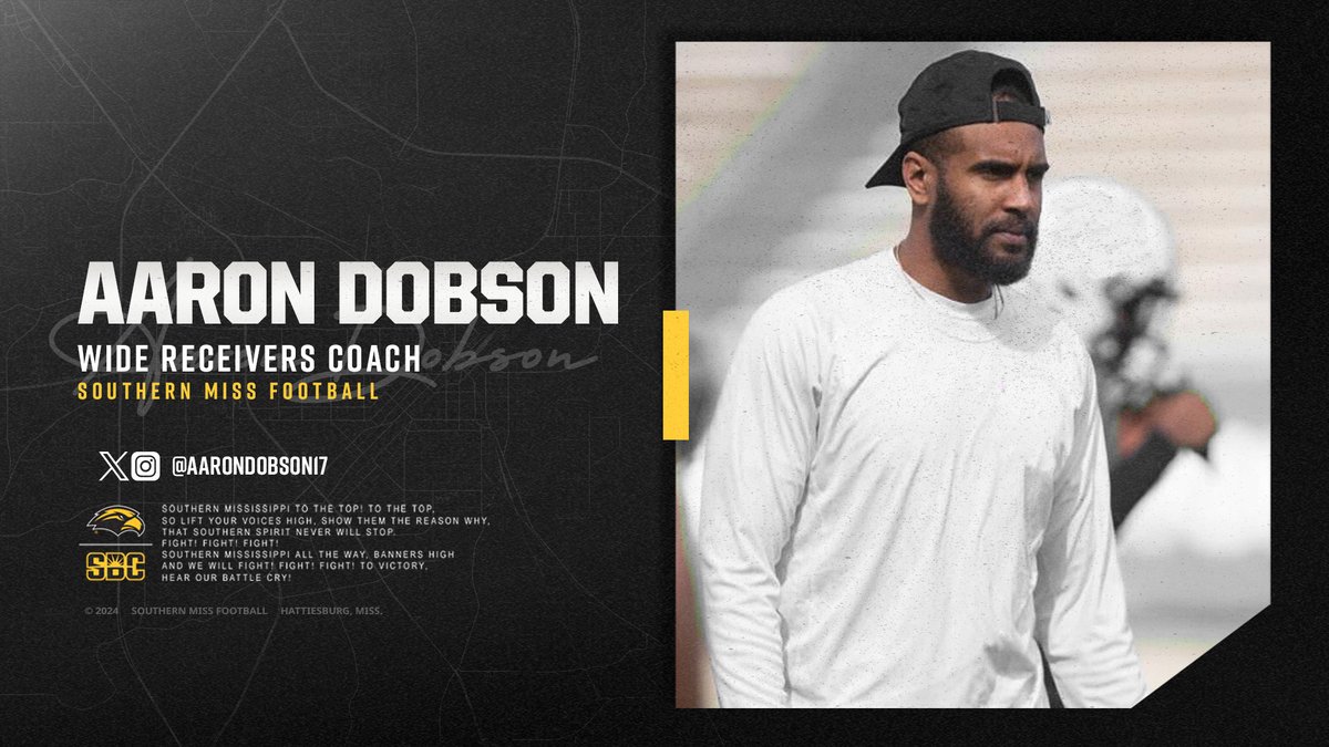 Southern Miss Football (@southernmissfb) on Twitter photo Bringing an NFL pedigree to the Golden Eagles
Join <a href="/aarondobson17/">Aaron Dobson 3</a> at The Rock in '25
ποΈ Β» smttt.info/FB25Renewals
#ANewEra | #SMTTT Bringing an NFL pedigree to the Golden Eagles
Join <a href="/aarondobson17/">Aaron Dobson 3</a> at The Rock in '25
ποΈ Β» smttt.info/FB25Renewals
#ANewEra | #SMTTT