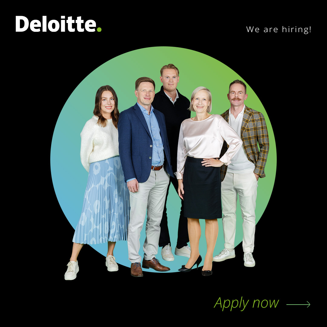 Check out our open positions! 

🟢 Audit Trainee (Helsinki, Tampere &amp; Turku)
🟢 Senior Consultant, Financial Risk Management Advisory
🟢 Experienced IT/Tech M&amp;A Management Consultants
🟢 (Senior) Manager, (cont) deloi.tt/4292YJd