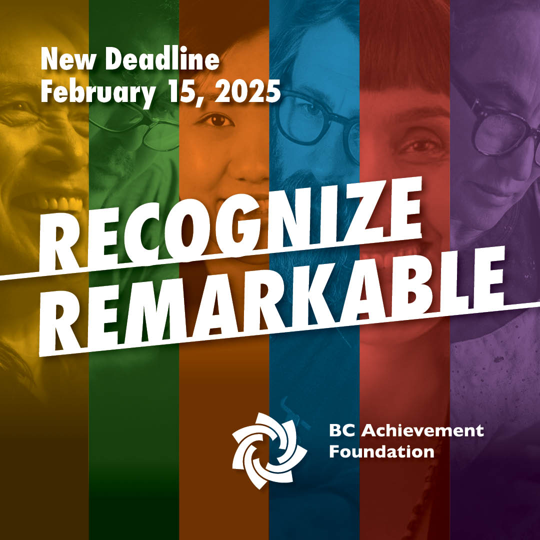 Recognize Remarkable people and businesses! Nominate for the 2025 Award Programs by Feb 15

🔹Community Award
🔹BC Reconciliation Award
🔹Indigenous Business Award
🔹Polygon First Nations Art Award
🔹Sam Carter Applied Art + Design Award

Nominate at 👉 bit.ly/3ZIE0xE
