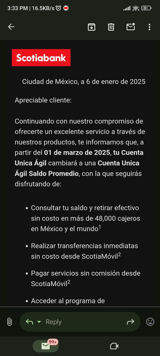 Fernand37397753's tweet photo. Oye @ScotiabankMX  cómo que ya me vas a cobrar por el uso de mi cuenta ? Contraté la cuenta bajo otros términos. Acaso ésto es legal? https://t.co/8EG9lZvYBr