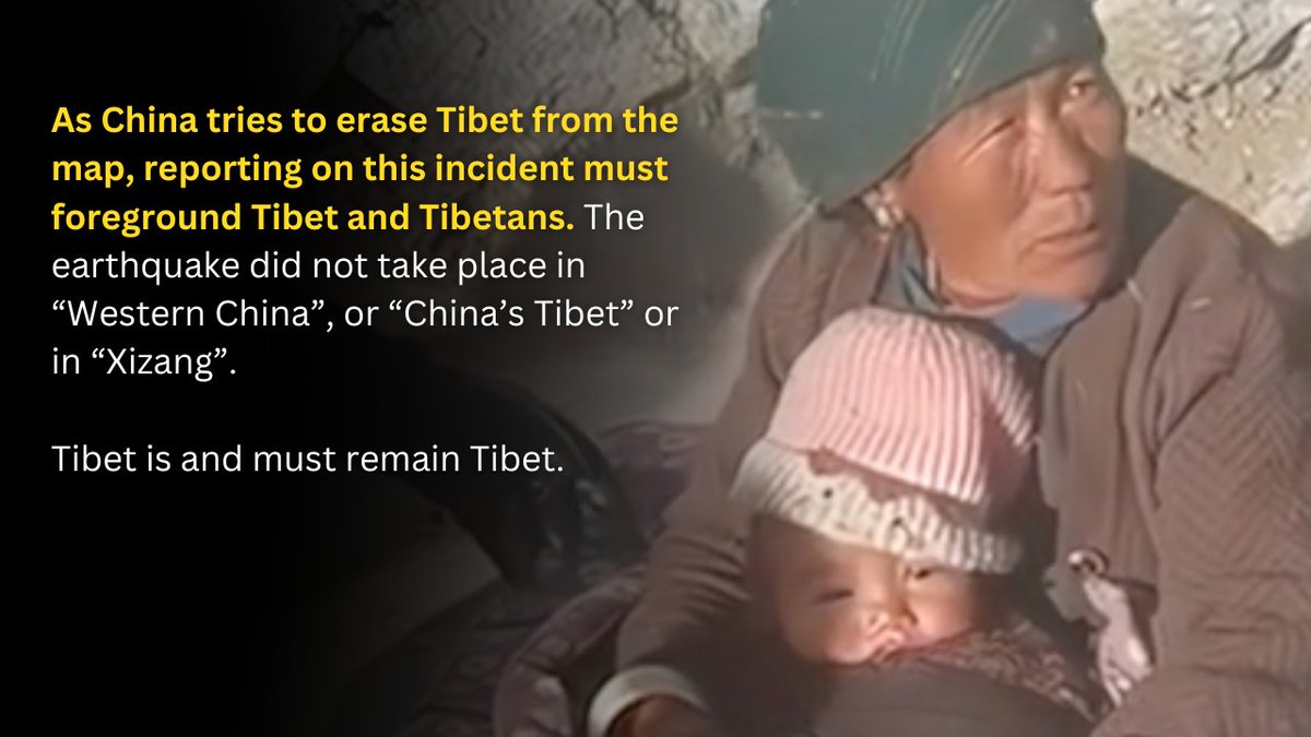 tibetaction's tweet photo. A devastating 7.1 magnitude earthquake struck Tsogo Township, Dingri County, claiming 128+ lives. As Tibet mourns, we must ensure reporting centers Tibet and Tibetans. This tragedy did not occur in “Western China,” “China’s Tibet,” or “Xizang.”

Tibet is Tibet and must remain so. https://t.co/WYyvqqZ9jM