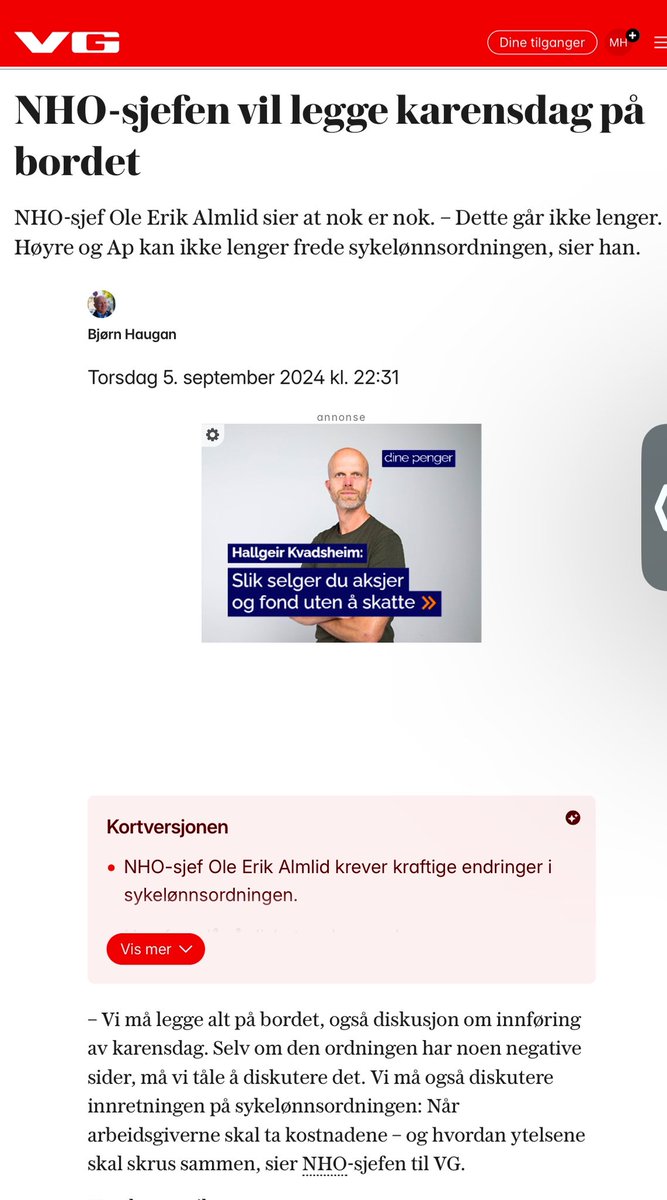 NHO startet forhandlingene med å lansere karensdager som en mulig endring. Det betyr kutt uansett hvordan man forsøker å vri å vende på det fra NHOs side nå.