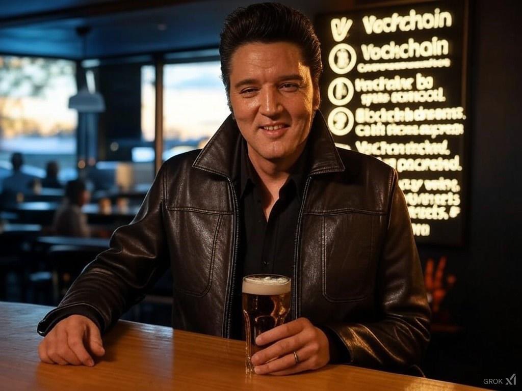 FateIviscrypto's tweet photo. “Hit the bar, grab a brew. Eyes on the prize, moves so smooth. Blockchain dreams, cash flows supreme. VeChain stacked, Bitcoin packed. Easy wins, sunsets grinned. 🍺💸 #BeerChainLife” https://t.co/EjE6ih8tSW
