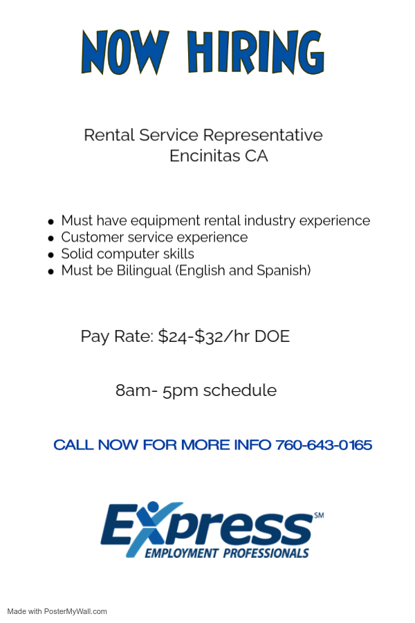 Exciting opportunity alert in Encinitas, CA! Seeking an Equipment Rental Specialist with experience in the rental/construction industry. Refer a friend and ask about our referral program! 🚧🔧 #equipmentrental #constructionindustry