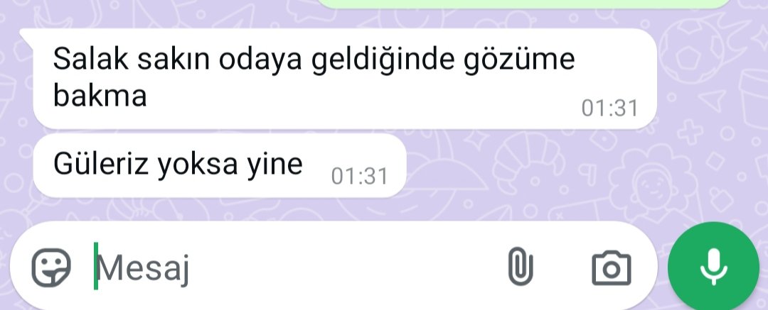 Gece 2 de gelen gülme tufanı,sevgiyle göz göze gelince gülmekten nefes alamama ve nihayetinde odadan atilmam aszzzzzzzbbbbbhhfdyjobbnjjjjjjjj