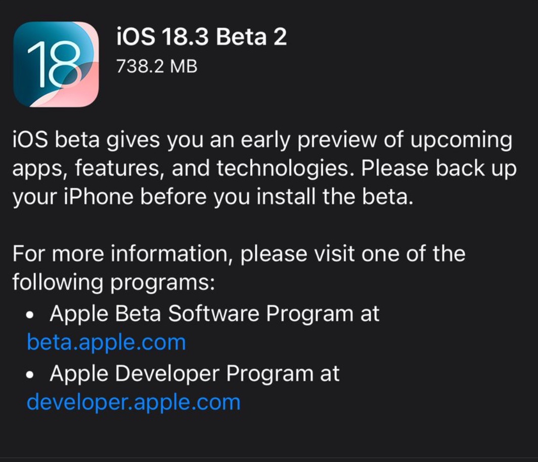 telefontreff's tweet image. iOS 18.3 Developer Beta 2 (20D5040d) wurde veröffentlicht.
#iOS183 #iOS183Beta2