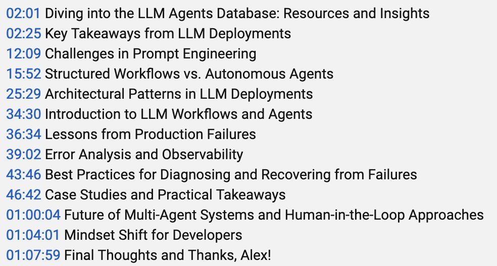 Hugo Bowne-Anderson (@hugobowne) on Twitter photo Yesterday I did a livestream with <a href="/strickvl/">Alex Strick van Linschoten</a> ( <a href="/zenml_io/">ZenML</a> )
called Building Reliable LLM Agents: What Works and What Doesn't.
This are some of the topics we discussed.
You can watch it here right now and <a href="/VanishingData/">Vanishing Gradients Podcast</a> podcast out next week: youtube.com/live/-8Gr9fVVX… Yesterday I did a livestream with <a href="/strickvl/">Alex Strick van Linschoten</a> ( <a href="/zenml_io/">ZenML</a> )
called Building Reliable LLM Agents: What Works and What Doesn't.
This are some of the topics we discussed.
You can watch it here right now and <a href="/VanishingData/">Vanishing Gradients Podcast</a> podcast out next week: youtube.com/live/-8Gr9fVVX…
