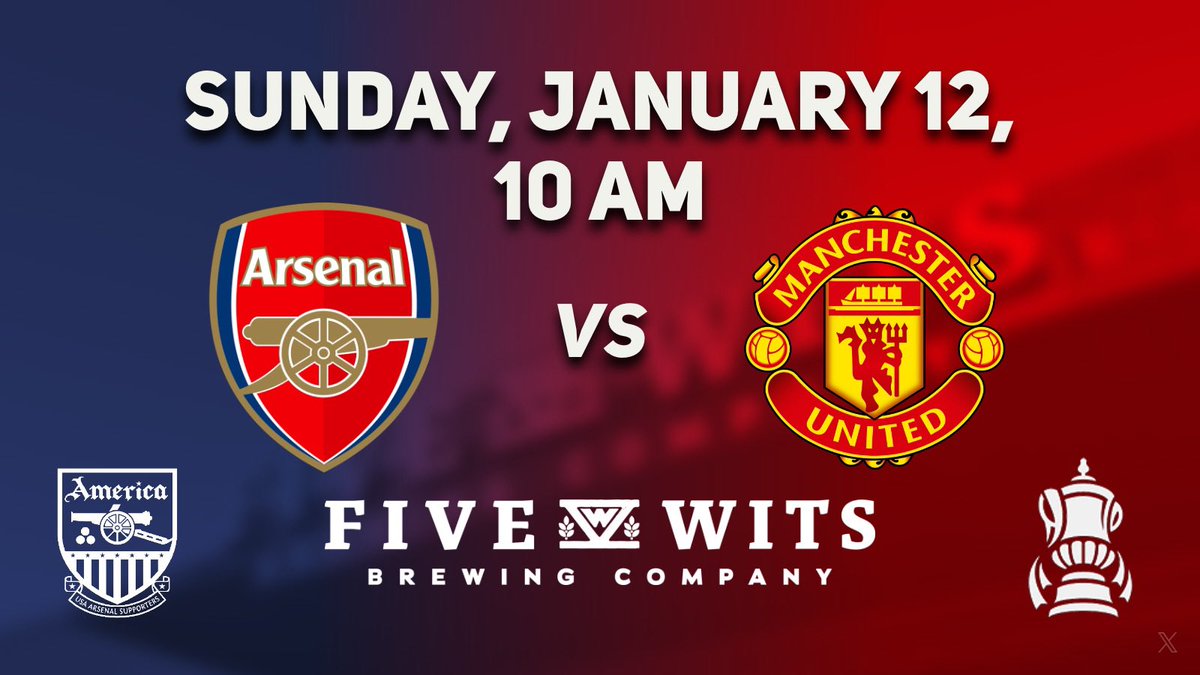 It's a Sunday "FA Cup" Funday at Five Wits as the Gunners are at home against Manchester United January 12 at 10 AM.

#coyg
#chattanooga
#chattanoogatn
#chattanooga_fun
#chattanoogatennessee
#chattanoogagooners