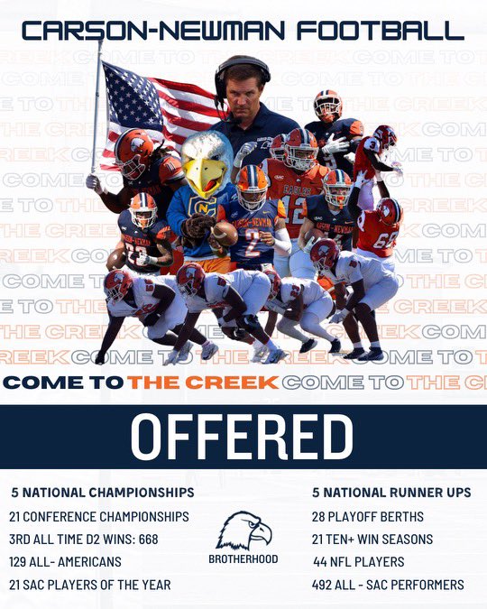 Blessed to receive an offer from Carson Newman🧡 <a href="/coachmpatrick/">Michael Patrick</a>
