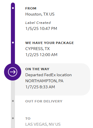 ExecProducerDB's tweet photo. @FedEx Why send a package from Texas to Pennsylvania to get to Nevada?  Does not seem efficient. https://t.co/IHm10YBr0d