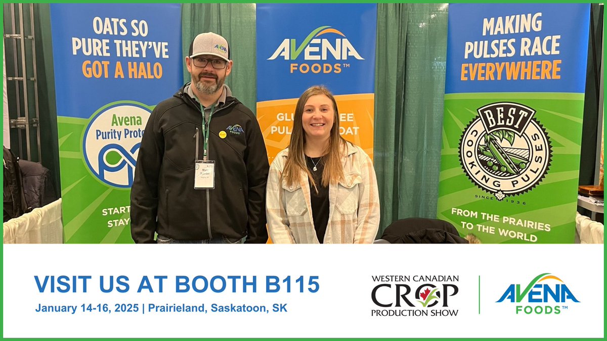 AvenaFoods's tweet photo. The 2025 Western Canadian Crop Production Show @WCCPS_SK is happening next week, Jan 14-16 in Saskatoon, SK. Be sure to visit Avena's booth at B115! Our grain procurement team is available, ready to connect with you and answer questions you may have.

#wccps25 https://t.co/AjRkjt3jYj