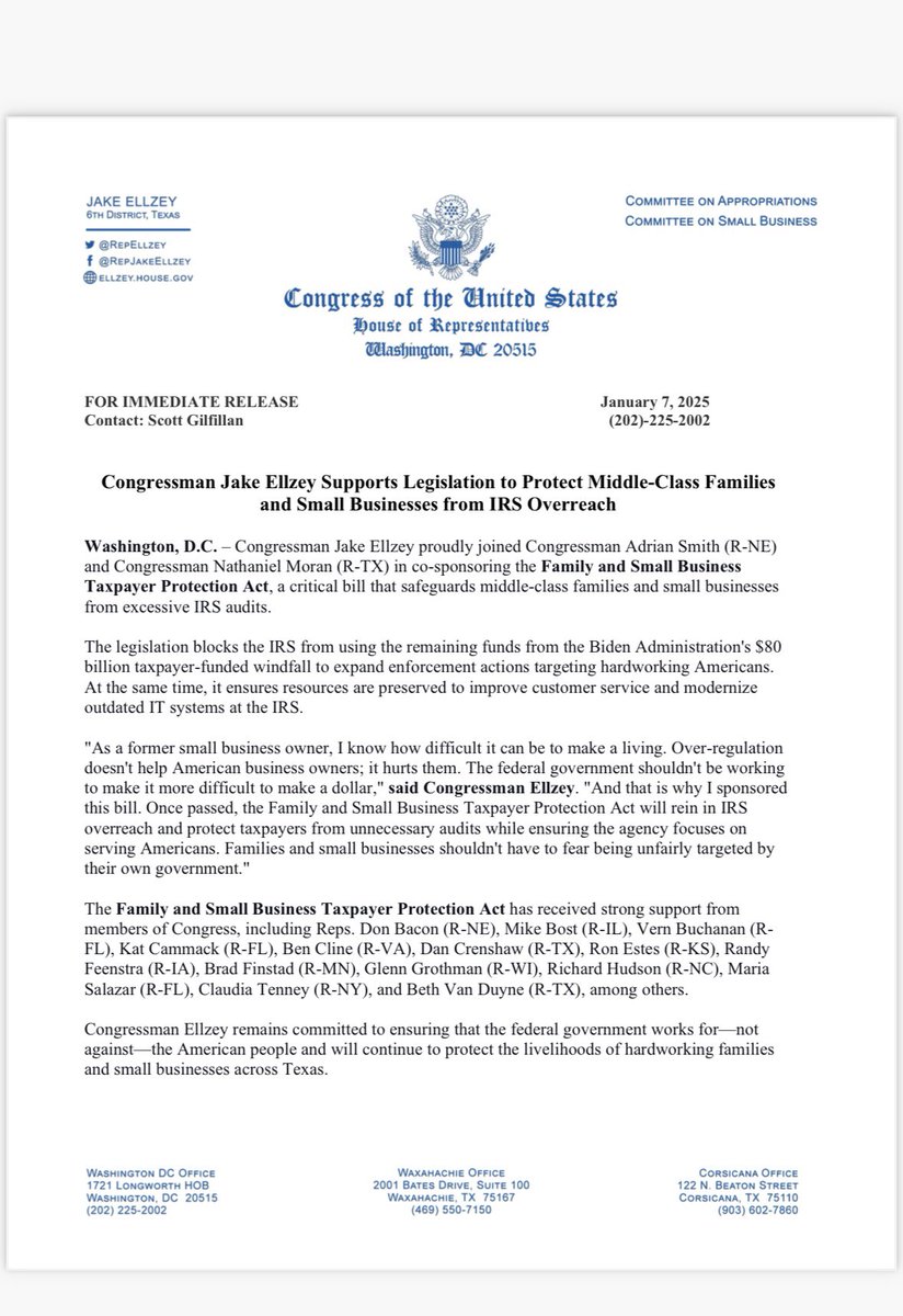 cbs11jack's tweet photo. NEW: @RepEllzey announces his support for a bill to protect middle-class families &amp; small businesses from excessive audits by the IRS.  @CBSNewsTexas https://t.co/RqIHND6q2o