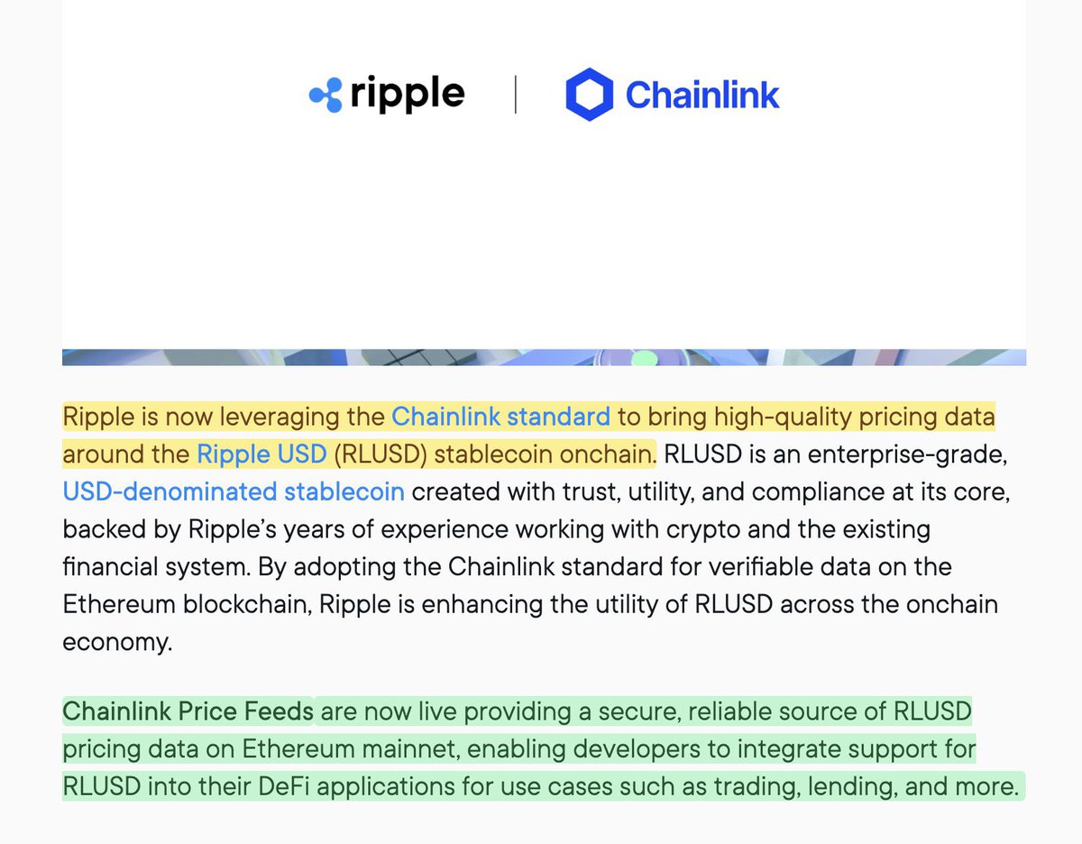 DimCrypto3's tweet image. JUST IN - CHAINLINK $LINK PARTNERS WITH RIPPLE $XRP