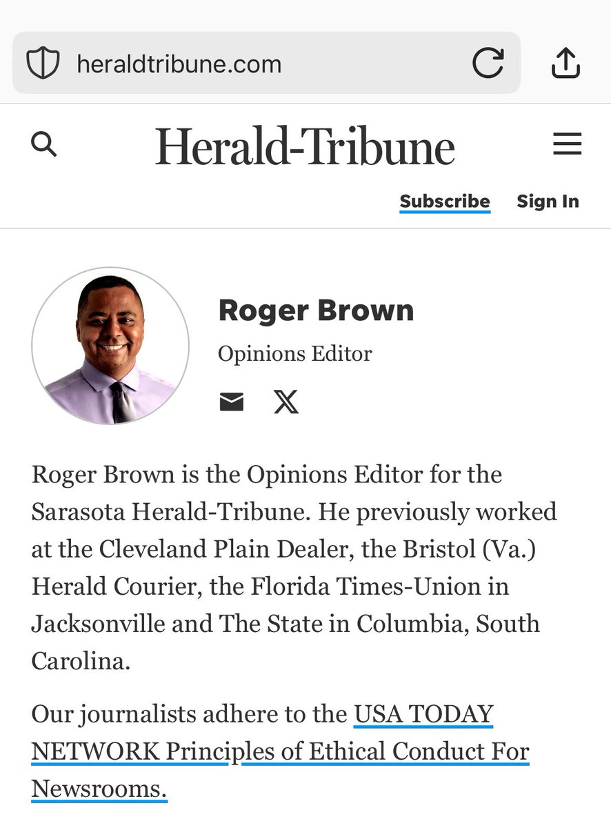 PLamRecruiting's tweet photo. @christopherrufo @King_Raven_Raph Roger Brown of @Gannett & the @HeraldTribune … here apparently adhering to “the #Gannett principles of ethical conduct.” 🙃🙃🙃 https://t.co/8GnRiJpRS3