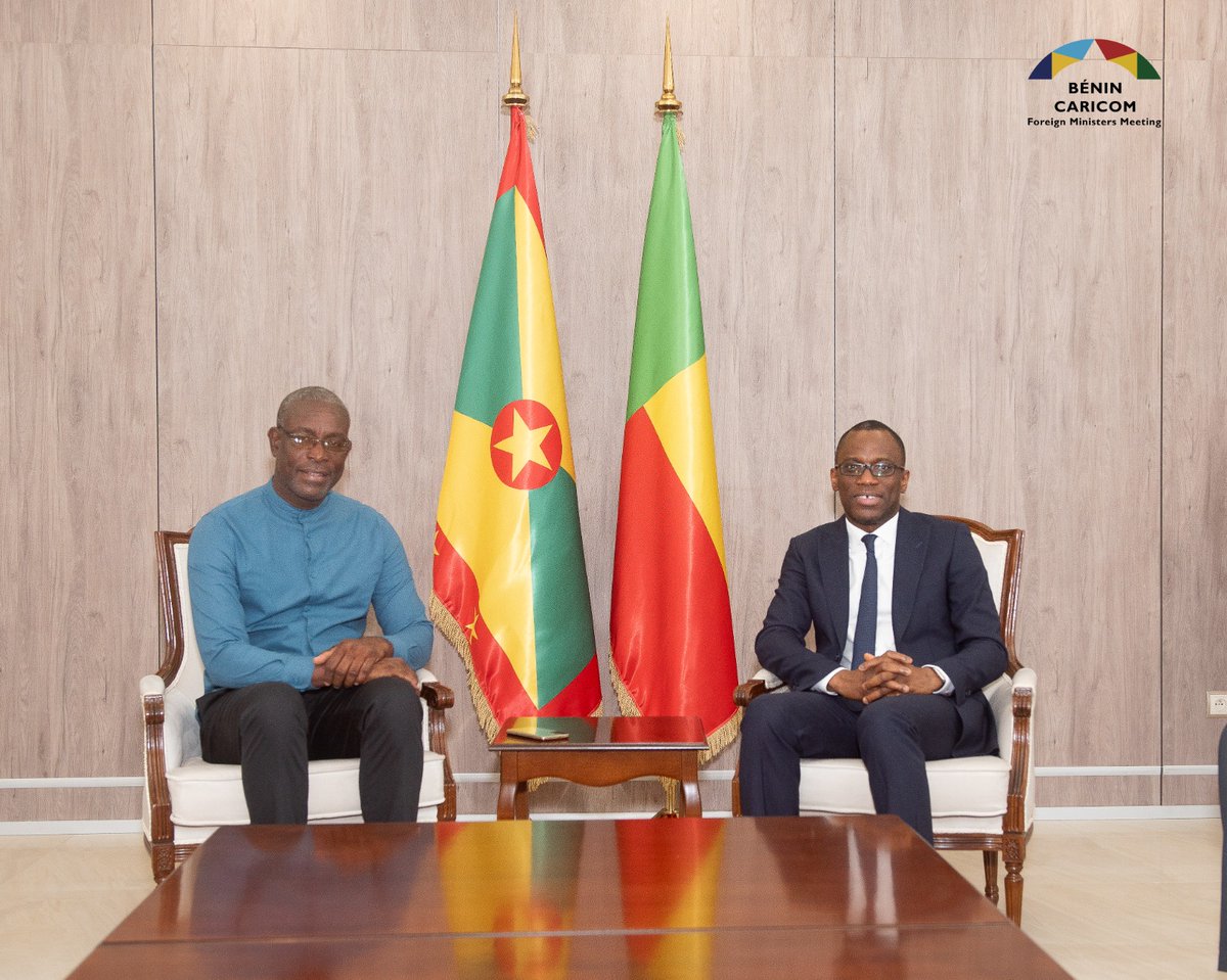 BeninDiplomatie's tweet photo. #BeninCARICOM | À la suite des Ministres des Affaires étrangères de Dominique et d’Haïti, @shegunbakari a échangé avec les chefs de la diplomatie des Bahamas et de Grenade dans l’après-midi.

Le Bénin et ces pays de la CARICOM entendent entre autres renforcer leurs relations diplomatiques et valoriser leur patrimoine culturel commun.

#BeninDiplomatie 
#Bahamas #Grenada