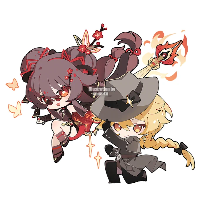 Hu Tao &amp; Aether, based on HoYoFair Genshin Noir designs from Subutai~! #HoYoFair #hutao #aether 