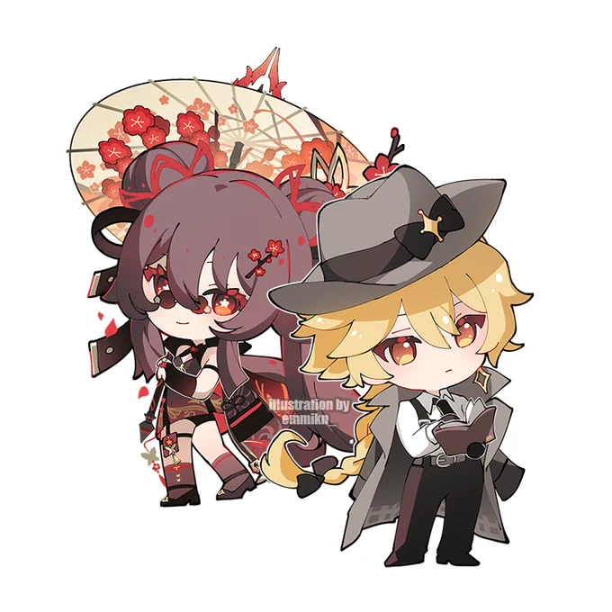 Hu Tao &amp; Aether, based on HoYoFair Genshin Noir designs from Subutai~! #HoYoFair #hutao #aether 