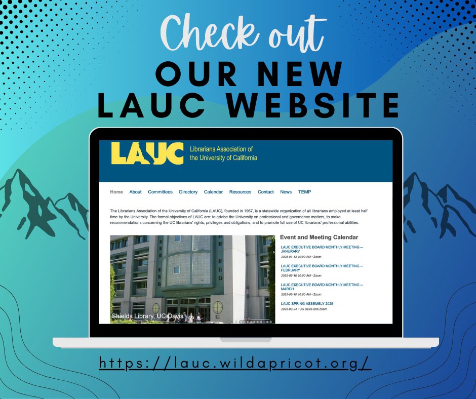 LAUClibrarians's tweet photo. The LAUC Communications Committee is excited to announce the launch of our new home on the web: https://t.co/JUl2I9llpF.

Invitations to log in and update your member profile will be forthcoming in January. https://t.co/p2jAnQd732