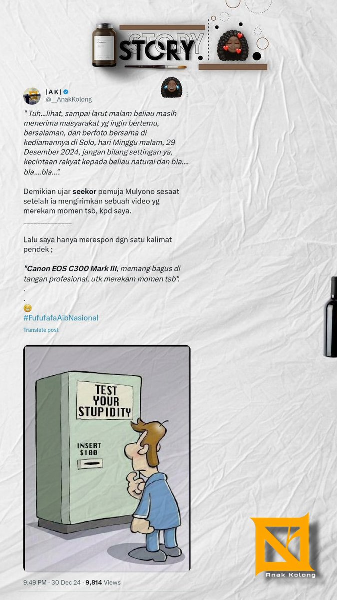 __AnakKolong's tweet photo. Masih saja mengerahkan kerumunan serangga pendengung utk memoles "wajah" politiknya yg memang buruk, dgn drama - drama kolosal di X dan di platform media sosial lainnya.

Ahok saja dikorbankan utk menutupi wajah buruknya, apalagi kamu, kutu beras ! 

_________________

MOEL . . .

SAKJANE, YO RA POPO RAIMU - RAI GEDEK,

RA POPO IJAZAHMU PALSU,

SING PENTING, SERTIFIKAT OCCRP - MU ASLI.
.
.
😁☕️🚬
#MulyonoAibNasional
