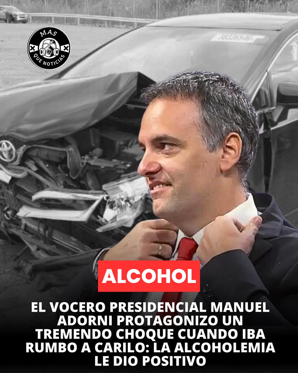⚠️✅#AHORA EL VOCERO PRESIDENCIAL MANUEL ADORNI PROTAGONIZÓ UN TREMENDO CHOQUE CON OTRO AUTOMOVIL QUE IBA RUMBO A CARILO:  la familia que iba en el otro auto denunció que adorni iba alcoholizado y los embistió de costado.

La policía realizó la alcoholemia y arrojó positivo.