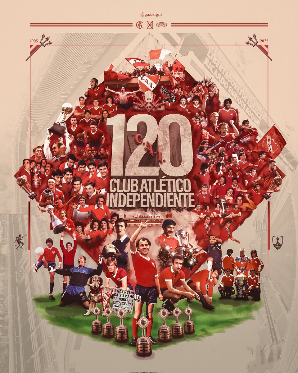 Gadsigns's tweet photo. Club Atlético Independiente / 120 años.

Hace una semana se cumplieron 120 años desde que fue oficializada la constitución del club y no quería desaprovechar la oportunidad de rendirle homenaje desde mi lugar. https://t.co/b1ITBh7CRi