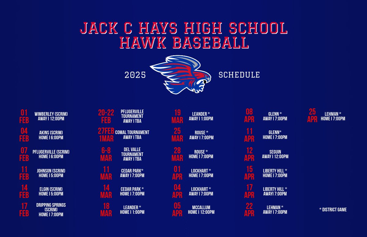 2025 HAYS HAWKS VARSITY BASEBALL SCHEDULE 🔥🔥🔥