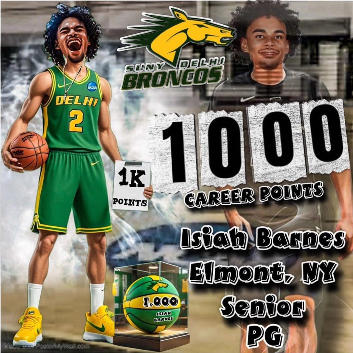 Congrats to our Alumni <a href="/iamisiahh/">Zay Barnes</a>  for joining the 1k club. Class of 2020 out of #elmont HS. #delhibroncosbasketball #ElmontSpartans