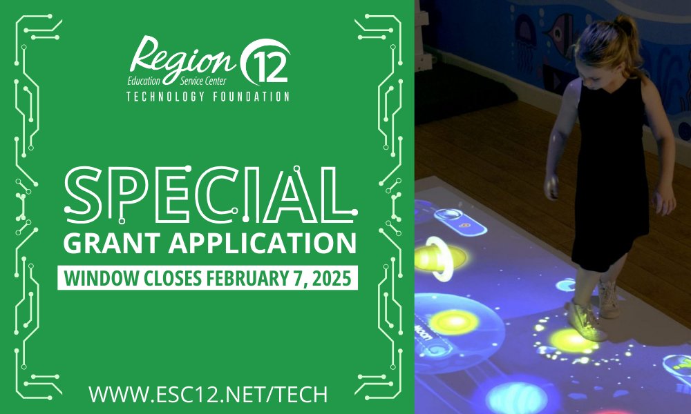 ESC Region 12 Tech Foundation is excited to announce the opportunity for one lucky applicant to win TWO EyeClick interactive projectors! Apply by telling us how you would use the projectors at esc12.net/tech. Hurry! The application window closes on February 7!