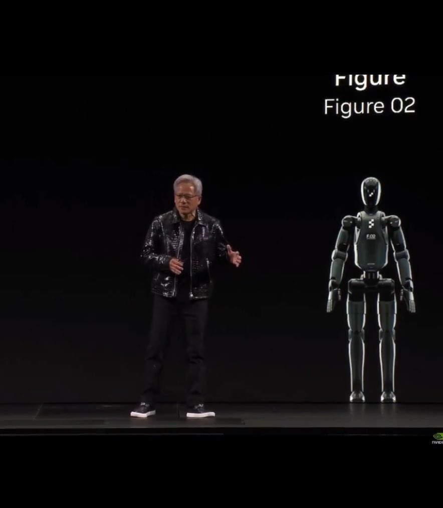 Jensen right next to <a href="/Figure_robot/">Figure</a> on stage at CES. Glimpse of the future right here. Congrats to <a href="/adcock_brett/">Brett Adcock</a> and the figure team.