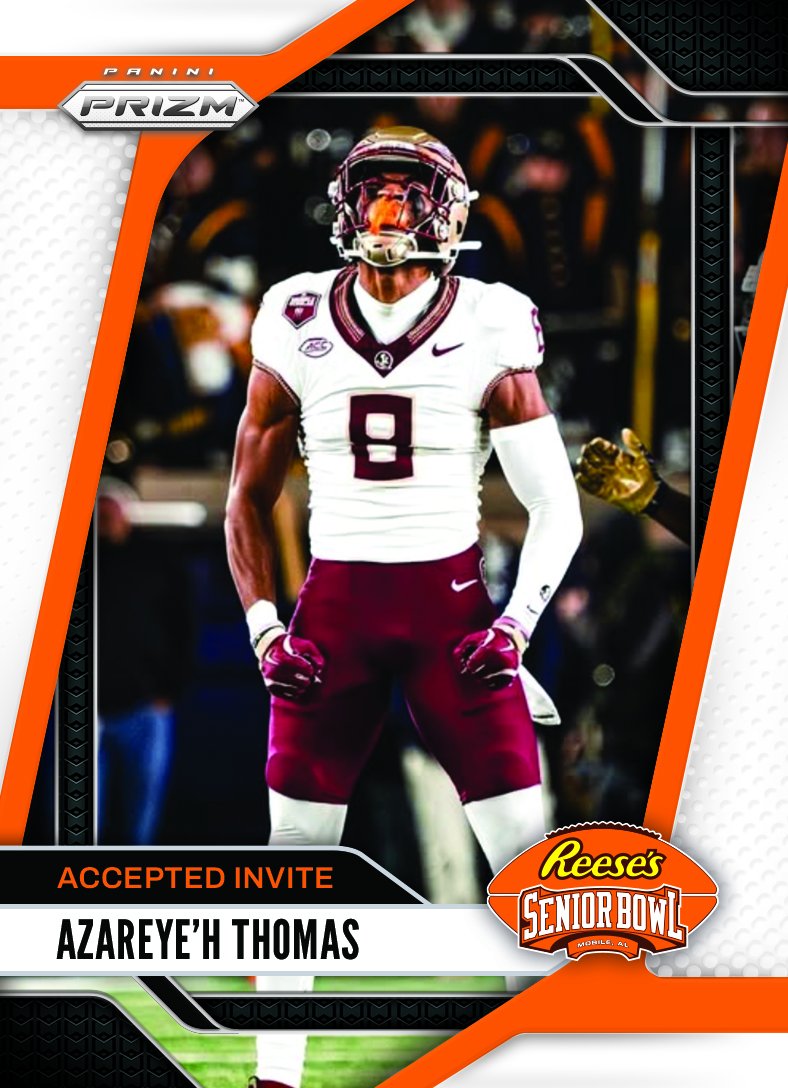 Reese's Senior Bowl (@seniorbowl) on Twitter photo OFFICIAL! DB Azareye’h Thomas <a href="/Azareyehthomas/">Azareyeh Thomas</a> from <a href="/FSUFootball/">FSU Football</a> is heading to the 2025 Reese's Senior Bowl!!! 👏👏👏 #GoNoles #BestOfTheBest #TheDraftStartsInMOBILE™️
@JimNagy_SB <a href="/PaniniAmerica/">Panini America</a> #RatedRookie OFFICIAL! DB Azareye’h Thomas <a href="/Azareyehthomas/">Azareyeh Thomas</a> from <a href="/FSUFootball/">FSU Football</a> is heading to the 2025 Reese's Senior Bowl!!! 👏👏👏 #GoNoles #BestOfTheBest #TheDraftStartsInMOBILE™️
@JimNagy_SB <a href="/PaniniAmerica/">Panini America</a> #RatedRookie