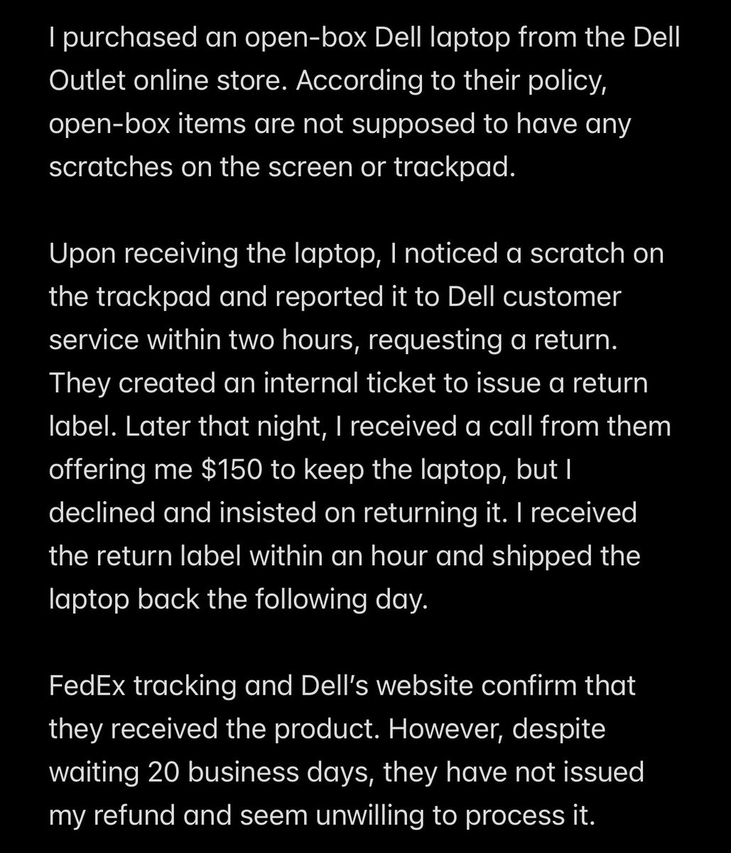 ScalperAtBottom's tweet photo. @MichaelDell I received damaged laptop and Dell outlet did not refund my money from last 2 months. Could you please escalate this issue
@DellOutlet @Dell https://t.co/jFeQKWHKmi