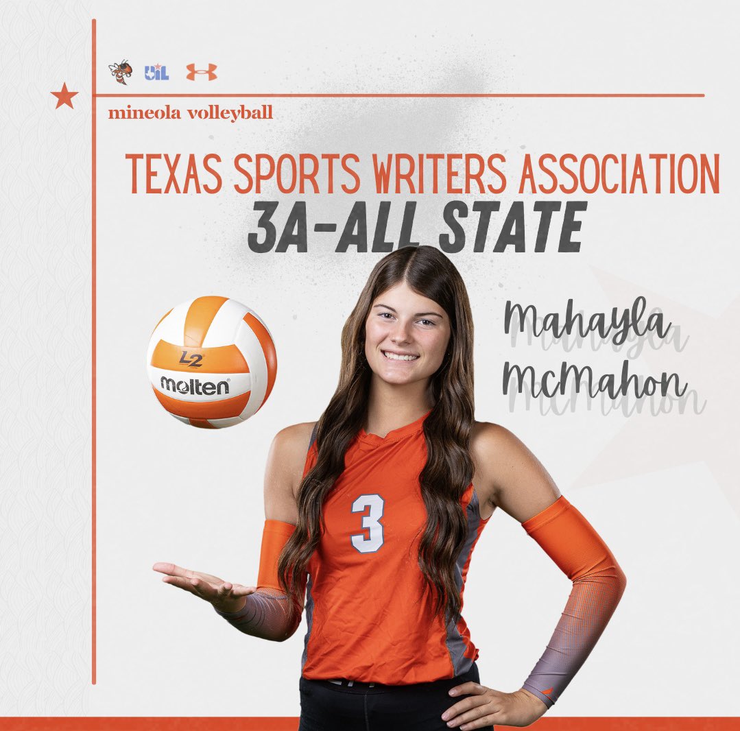 Just when you thought volleyball superlatives were done being given out….. Congrats to Mahayla McMahon being named to the Blue Bell/Texas Sports Writers Association Class 3A All-State Volleyball Team as an Honorable Mention selection 🏐 We are so proud of you!🧡 <a href="/MahaylaMcmahon/">Mahayla McMahon</a>
