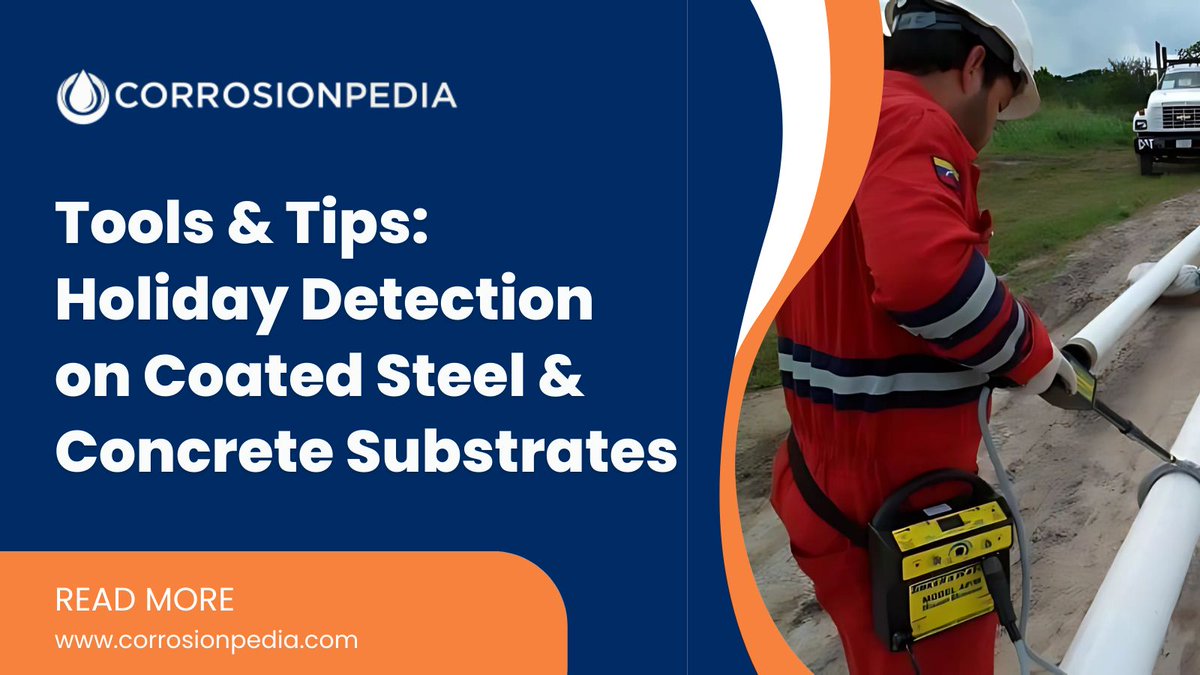 corrosionpedia's tweet image. A coating inspector offers insider tips on using low voltage and high voltage testers to detect coating pinholes (holidays) on painted metallic substrates and on nonconductive concrete.
Tap to learn more: buff.ly/3Yun3r4

#HolidayDetection #CoatedSteel #ConcreteInspection
